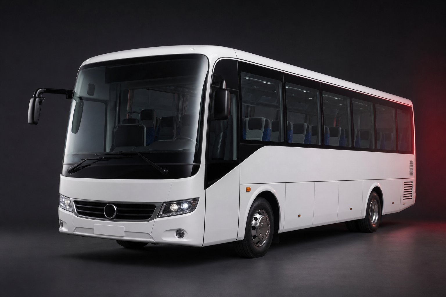 Pearl white mid-size shuttle bus