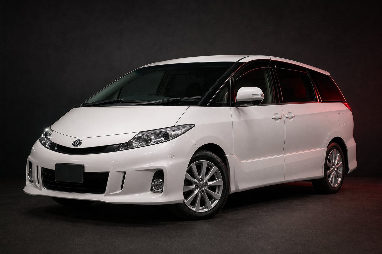 Pearl white Toyota Previa seven-seater