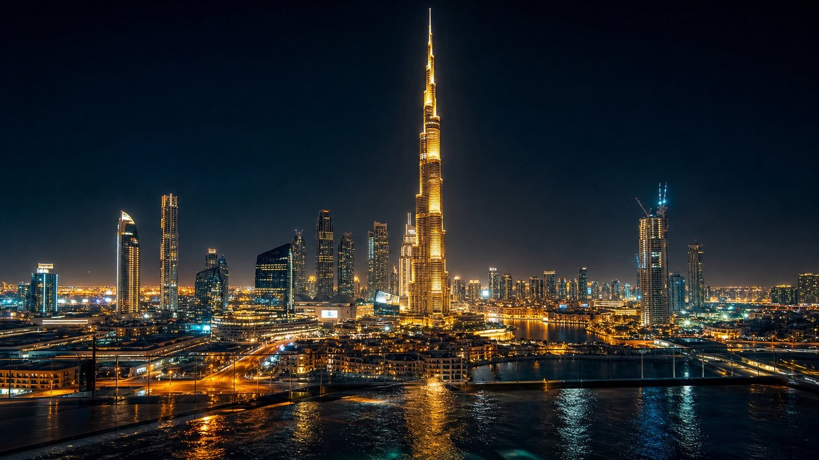 Burj Khalifa and downtown Dubai at night